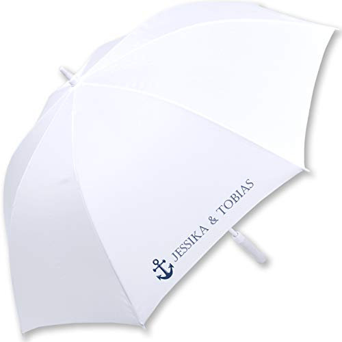 iX-brella XXL Hochzeits-Stockschirm Automatik - All In White - Anker personalisiert mit Namen