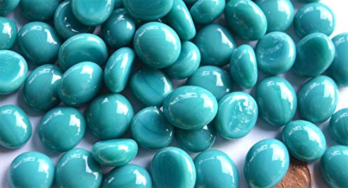 70g Mini Glasnuggets 10-12mm NICHT transparente Muggelsteine ca. 50 Stück Glassteine Dekosteine (Türkis opak)