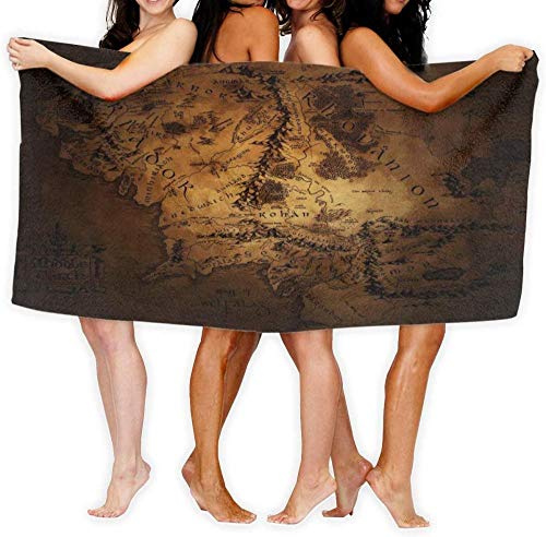 RUiillg Beach Towel Microfiber,Oversized Bath Towel Middle Earth Map Retro Vintage Vivid Bath Towel Wraps Comfortable Shower Towels Cover Robes For Swim Surf Pool Travel Vocation 80×130cm