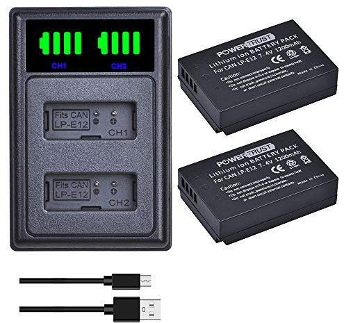 PowerTrust 2-Pack LP-E12 Akku LED Dual Ladegerät Kit für Canon EOS M50 Mark II, EOS M50 100D M M10 M100 M200 PowerShot SX70 HS