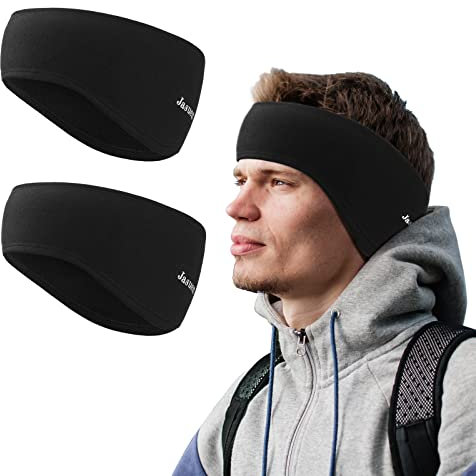 Winter Sport Stirnband für Damen und Herren- Ohrenschützer Ohrenwärmer Elastisch Haarband Warm Headband für Jogging Laufen Wandern Fahrrad - 2er Schwarz