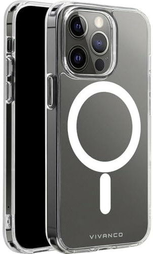 VIVANCO Mag Steady Backcover Apple iPhone 13 Pro Transparent Induktives Laden, Stoßfest MSASCVVIPH2021PT