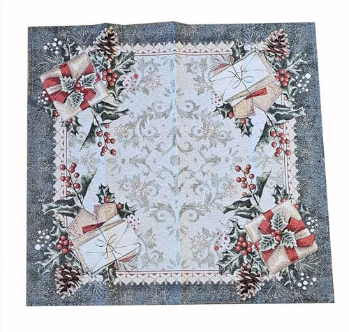 OM DOLCE CASA Tovaglia Natale Gobelin Copritavolo Natalizio rettangolare cm 140 x 180 cm 140 x 240 cucina sala da pranzo 6 12 persone posti (Agrifoglio blu, 140 x 240)