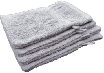Merkanta 4er Set Waschhandschuhe Silber 100% Baumwolle Waschlappen Größe 16x21cm Frottee kuschelweich, saugstark, voluminös - praktisch durch Schlaufe
