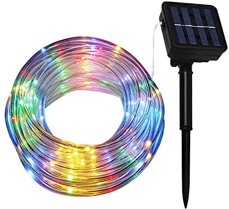 r2digital TUBO LUMINOSO NATALIZIO a LED 12 Metri PANNELLO ENERGIA SOLARE MULTICOLOR RGB BATTERIA RICARICABILE ADDOBBO NATALE CORDA LUCI ESTERNO