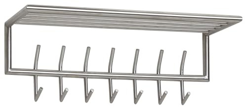 Wohnling Wandgarderobe 74,5x30x29 cm Metall Silber mit Hutablage | Flurgarderobe mit 14 Haken auf 2 Höhen, Hakenleiste Stahl mit Ablage, Garderobenleiste für Jacken und Hüte