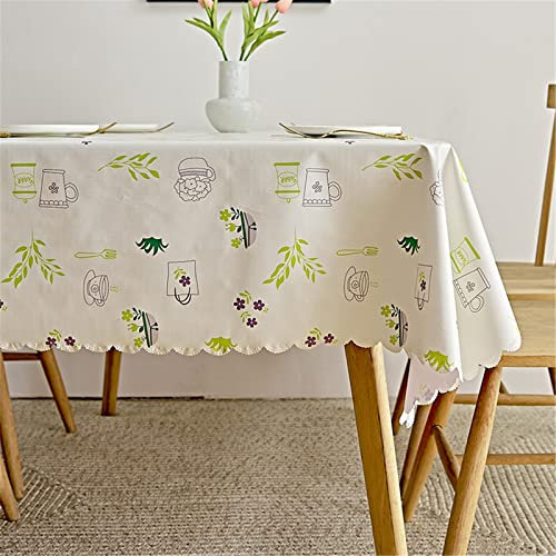 FANSU Tischdecke PVC Abwaschbar, Blume Pflanze Drucken Wachstuch Tischdecken Plastik Abwischbar Wasserdicht Ölbeständig Garten Tischdecke Rechteckig Tischtuch (120x160cm,Pflanze Blätter)