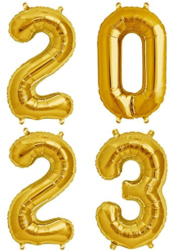 ballonfritz® Ballon Zahl 2023 Set in Gold - XXL 40/102cm Folienballons für Luft oder Helium als Geburtstag Geschenk oder Silvester Party Dekoration