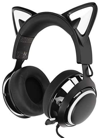 ASHATA Gaming Headset, Cat Ear Headset 7.1USB Leuchtend mit LED-Licht, VIGROS Blinkende Stereo-Spielkopfhörer Surround Sound Over-Ear-Headsets mit Mikrofon für, PC, Handy