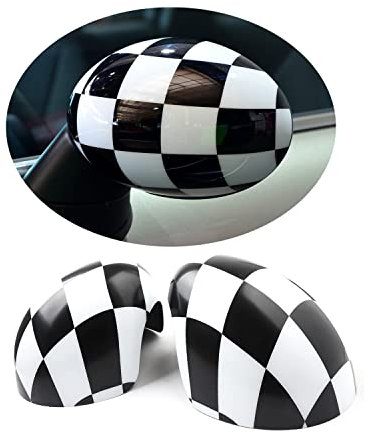 MINI R50 R52 R53 Karierte Flagge Spiegelkappen, Autotür Seitenspiegelabdeckungen Für Mini Cooper One/S/JCW Serie R R50 R52 R53 2002–2006(Weiß kariert)