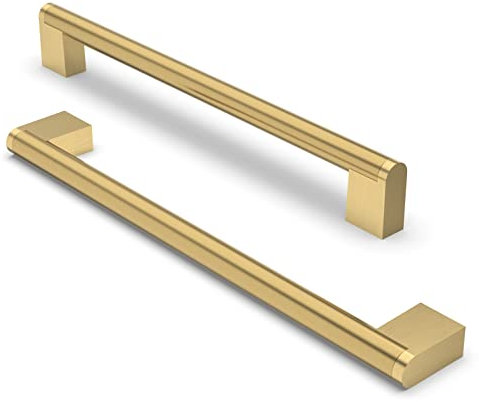 FURNIWARE 10 Pack Cabinet Pulls, Hardware Drawer Handles, Stainless Steel Kitchen Cabinet Door Handles Pull, Brass-224mm(8.8 Inch) Hole Center