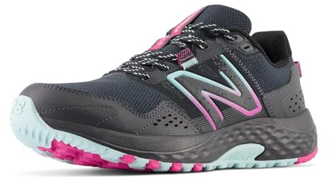 New Balance Women's 410v8 Trail Running Shoe, Black/Bright Cyan/Hi-Pink, 5 W