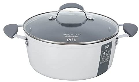 Fatto in Casa da Benedetta Casseruola Antiaderente (Ø 26 cm) in Alluminio 100% riciclabile con Coperchio in Vetro – Adatta anche per Induzione, Non contiene Metalli pesanti (Colore Grigio)