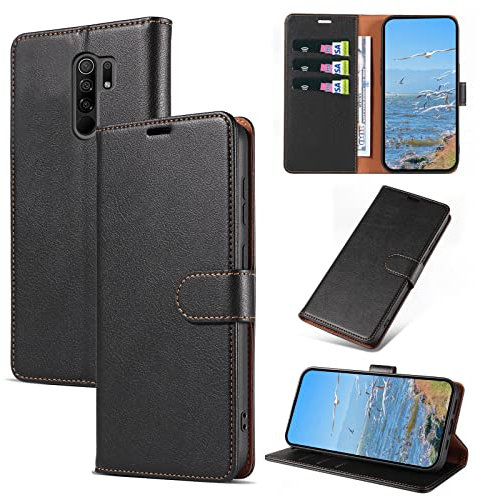 KKEIKO Cover per Xiaomi Redmi 9, Antiurto Custodia in PU Pelle con Slot per Porta Carte, Magnetico Protettiva Cover per Xiaomi Redmi 9, Nero