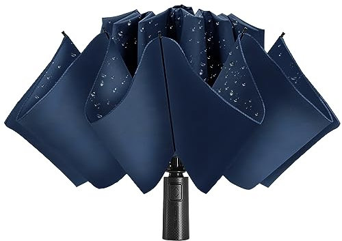 ACEIken Umbrella Reverse Close Folding Windproof Travel Umbrella - Compact and Portable for Easy Carrying with Auto Open-Close - for Men and Women - Navy Blue