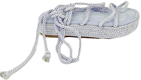 Sandali Platform Donna Glicine Lilla con Corda di Canapa Suola in cordone e Gomma Moda Mykonos alla Schiava Gladiatore (37 EU)