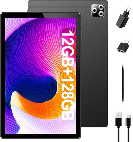 SIMPLORI Tablet 10 Pollici Android 13, Octa Core, 12GB RAM+128GB ROM/TF 1TB, Bluetooth 5.0, 6000mAh, 1280*800 IPS, 13MP+5MP, 4G LTE Con Capacità SIM (Nero)
