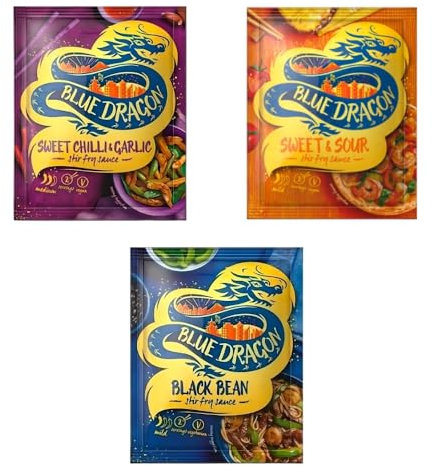 Blue Dragon Stir Fry Sauce Sachet - Black Bean, Sweet & Sour, Sweet Chilli & Garlic (120g, Pack of 3)
