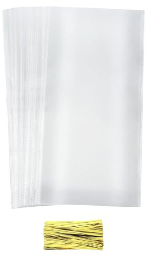 JIHUOO 100 Pcs Large Cellophane Bags Cello Gift Wrap Bags Wine Bottle Gift Bags Cellophane Wide Clear Bags Baby Shower Treat Bags with 100 Pcs Twist Ties