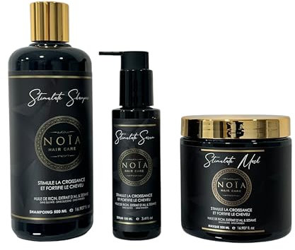 Prestige Haarpflege-Set, Trio Shampoo + Maske + Serum + Haarbürste gratis – Rizinusöl – Noïa Hair