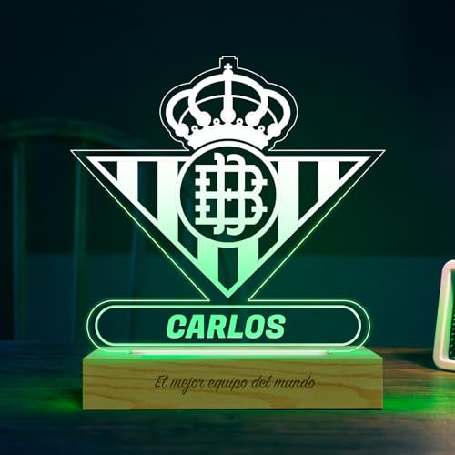 Transparent Gift Lámpara Personalizada Equipos Fútbol. Escudo Betis. Regalos Originales para Niños y Adultos. Lámparas Personalizadas. Regalos Día del Padre, Cumpleaños. Placa de Metacrilato Luz LED