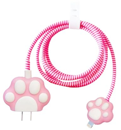ZOSTLAND Niedliche rosa Katzenpfote, 5-in-1, DIY, 18 W, 20 W, Datenkabel, USB-Ladekabel, Kopfhörer, Kabelschoner, Organizer, kompatibel mit iPhone 11, 12, 13, 14, 15 Pro Max (Pink Claw)