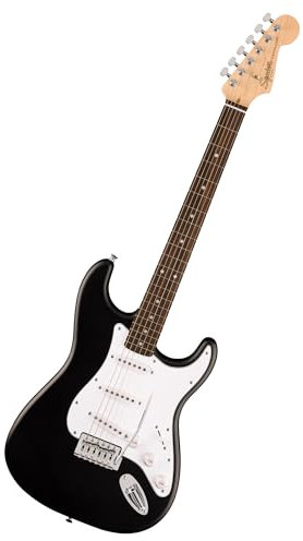 Squier by Fender Debut Collection Stratocaster E-Gitarre, Laurel Griffbrett, Weißes Schlagbrett, Schwarz