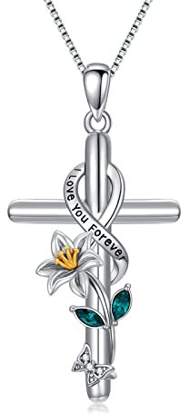 Flpruy Lilien Halskette für Frauen Mädchen 925 Sterling Silber Kreuz-Halskette Geburtsmonat Mai Anhänger Lilienblume Schmuck Geschenke