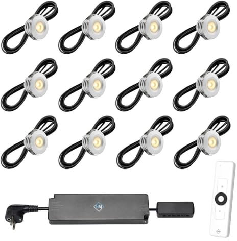 Hamulight LED Einbaustrahler Terrassenüberdachung Pals ab mit Fernbedienung | Wintergarten Beleuchtung - Einbauleuchten - Terrassendach - Überdachung | 3W - Dimmbar - Warmweiß | Set mit 12 Stück