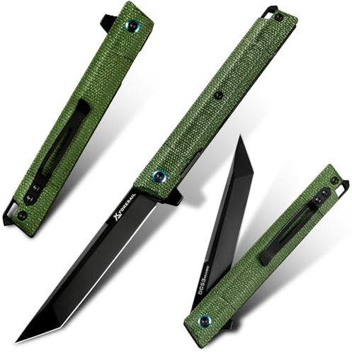 FORESAIL Flipper-Klappmesser, Taschenmesser, taktisches Klappmesser, DC53 Klingenstahl. Mit Messer-Clip und Glasbrecher,Mountain Travel EDC Utility Knife. (Grün Micarta-Griff)