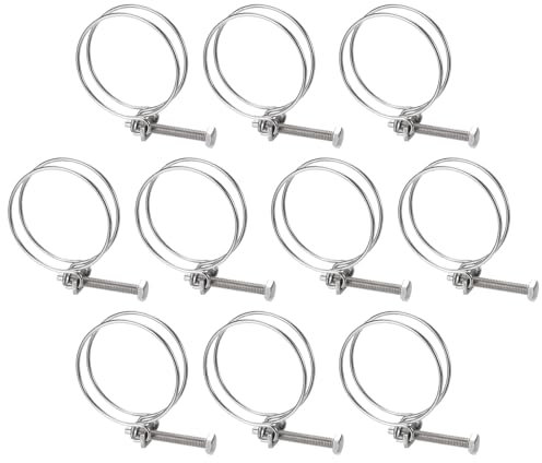 sourcing map 10Pcs Double Wire Hose Clamp, 63-70mm Adjustable Stainless Steel Wire Hose Clips with M8 Bolt for Dust Collection Hose, Pump Hose Pipe