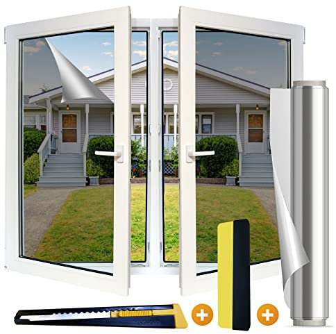 ViShawtek Pellicola Per Vetri Finestre Specchio Privacy Pellicola Finestre 99% Anti-UV,Pellicola Antisolare Oscurante,Pellicola per Termica,Pellicola Adesiva Adatto per Ufficio Casa Argento,44.5*400cm