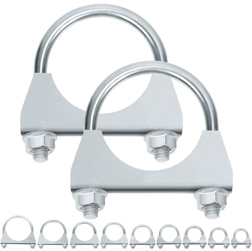 Swpeet 2 x Galvanised 2-1/8.54 mm Exhaust U Clamp Kit, Galvanised Silencer U Bolt Clamp, Universal Heavy Duty U-Bolt Silencer Clamp Ideal for Tip Pipes Connection