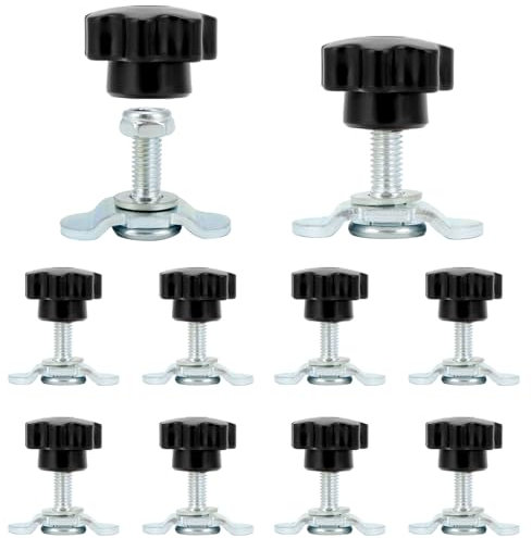 QWORK® 10 Stück Schraubfitting für Zurrschiene Airlineschiene - M8x20 500daN Endbeschlag mit Sterngriffschraube - Passend für 20mm Lochdurchmesser