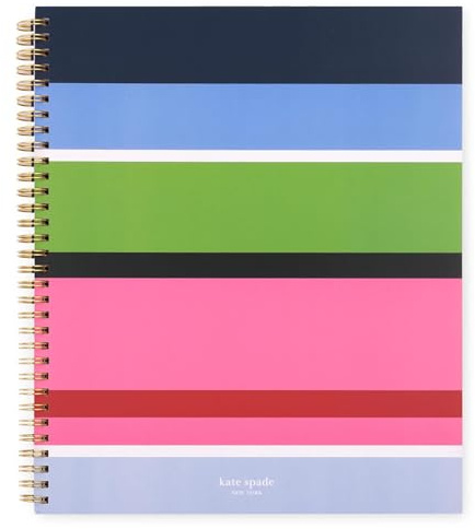 kate spade new york Large Notebook, Sunny Day Stripe | 11 x 9.5 Spiral Journal with Durable Hardcover, 160 College Ruled Pages, Metal Spiral, and Pocket Page