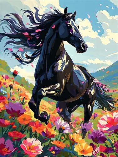 Peinture Numero Adulte, Peinture par Numero Adultes Enfants, Peinture par Numero d'art avec Pinceaux et Acryliques Bricolage Peintures Kits pour la Décoration 100X150cm, Fleur de cheval s-3783