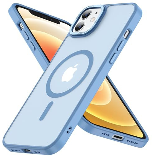 Cokwi Magnétique Coque pour iPhone 12, 12 Pro (6,1 Pouces), Compatible with MagSafe Antichoc Ultime – Magnétisme Puissant et Protection Militaire -Etui Translucide Mat - Bleu Ciel