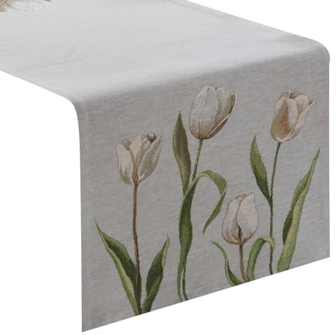 Eurofirany 4041/POP Tischläufer Läufer Tischdecke Tischtuch 40x100 cm Tulpen Beige Rustikal Deko Landhaus Retro Tischwäsche Tafeldecke Tischtuch Dekoration