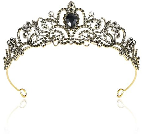 Rierousy Tiara Hochzeit, Krone Damen, Krone Braut, Kristallkrone Strass Krone, Hochzeit Diadem für Hochzeiten, Abschlussbälle, Festumzüge, Prinzessinnenpartys, Geburtstagsfeiern Usw (helles Schwarz)