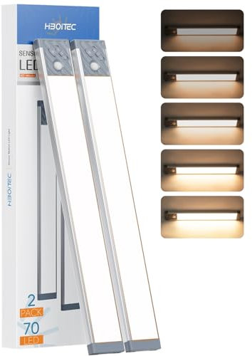 Reglette Led Cuisine Rechargeable USB, Dimmable 2500mAh Led Detecteur de Mouvement Interieur, LED Cuisine sous Meuble pour Armoires Escalier Cuisine Placard Lot de 2 (Lumière Blanche Chaude, 32,5cm)