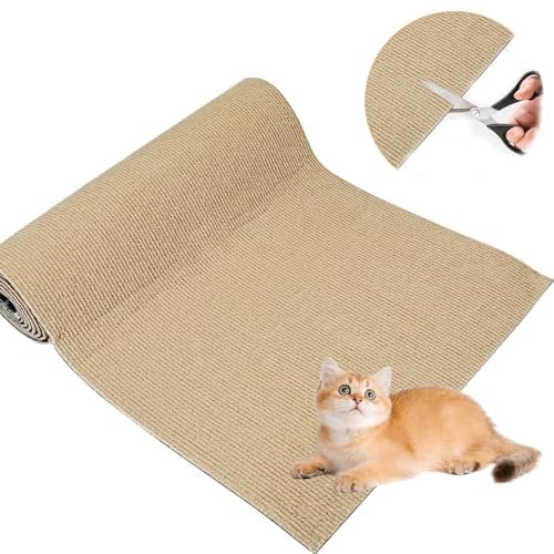 Cat scratching mat 200 * 40cm, horizontal floor cat scratcher,diy self adhesive cat scratching board sofa protector, can be cut freely to protect furniture,khaki