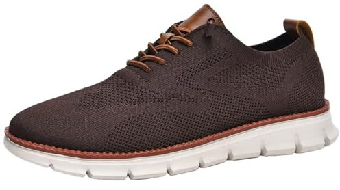 Breeze - Zapatos Oxford con cordones para hombre, cómodos, informales, de negocios, informales, de vestir, de malla urbana, Marrón, 43 EU