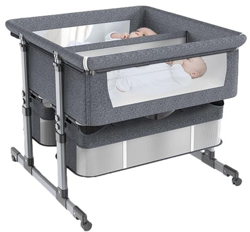 SAYEYBU Babybett FüR Zwillinge, 6-Fach HöHenverstellbar, Einfach Zusammenklappbares Babybett, Tragbares Babybett Mit Stubenwagen FüR Kleinkinder, Neugeborene, Babys,C,with Basket