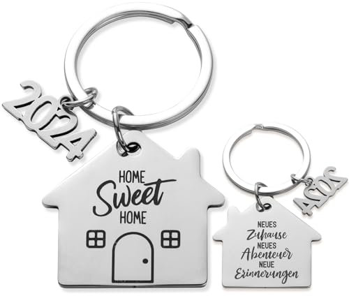 COLOFALLA 2 Stücke Einzugsgeschenke Wohnung 2025 Schlüsselanhänger Geschenk zu Einzug Neues Zuhause Neues Abenteuer Home Sweet Home für Frauen Männer