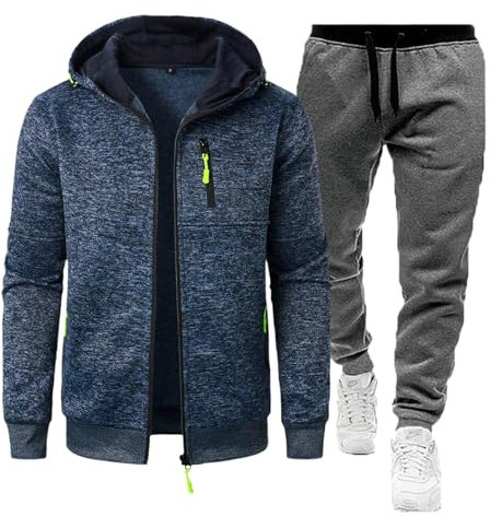 LILIHOT Trainingsanzug Herren Set Baumwolle Jogginganzug mit Reißverschluss Einfarbig Tracksuit Kapuze Pullover Sportanzug 2 Teilig Hoodie & Sporthose Casual Hausanzug Sport Anzug Activewear(Navy,L)