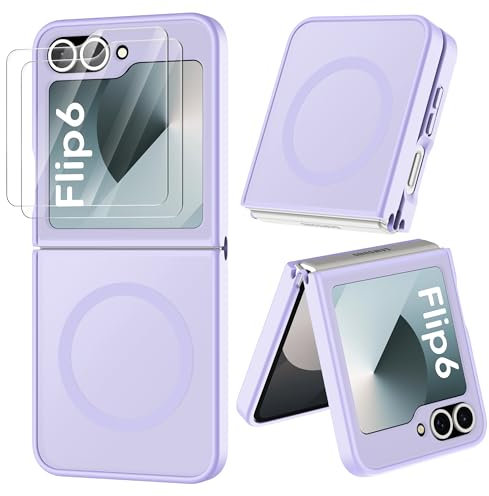 ORETECH Magnetica Opaca Cover per Samsung Galaxy Z Flip 7 FE, Cover per Samsung Z Flip 6[2 x Pellicola Protettiva in Vetro Temperato][Compatibile con Mag-Safe] Antiurto Cellulare Custodia-Viola Chiaro