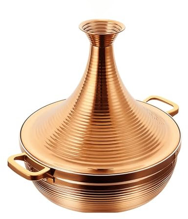 KRODEAIR Marokkanischer Tajine-Topf aus Edelstahl, großer marokkanischer Tajine-Auflauf mit kegelförmigem Deckel, antihaftbeschichteter Tajine-Kochtopf mit 2 Griffen