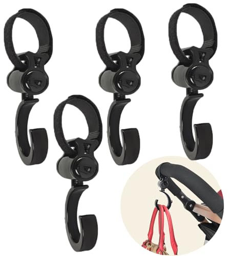 4 ganci per passeggino, ganci per sedia a rotelle, rotazione a 360 °, ganci per passeggino e borsa per pannolini, accessori per passeggino, borsa organizer per passeggino, sedia a rotelle.