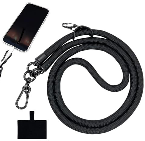 Phone Lanyard Tab, Thick Rope Cell Phone Lanyard Spacer, Adjustable Anti-Theft Phone Strap, Cell Phone Lanyards For Around The Neck, Phone Strap Replacement Part (Black)