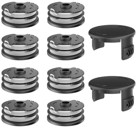 Evenlinkics TLP-01 Bobine de rechange pour coupe-bordure Parkside PRTA 20-Li A1/B1/B2/C3, PRT 300 A1, PRT 550 A1/A3, compatible avec les pièces de rechange Parkside. (8 bobines, 2 couvercles bobine)